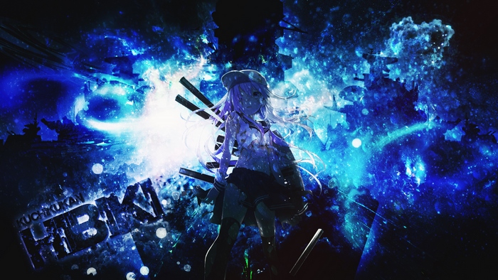 Hibiki from Kancolle in a blue, abstract background