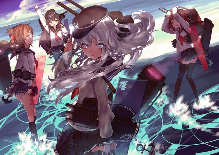 Girls from Kantai Collection on a ship