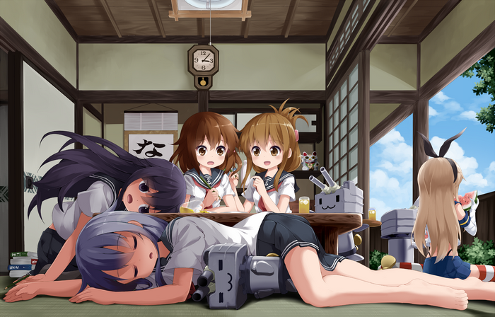 Girls from Kantai Collection relaxing indoors