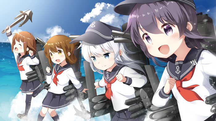 Girls from Kantai Collection on a ship