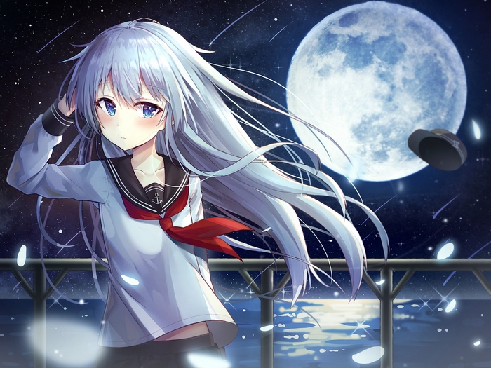 Hibiki from Kancolle under the moonlight