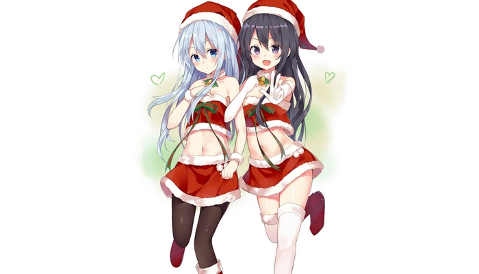 Two anime girls in Santa outfits