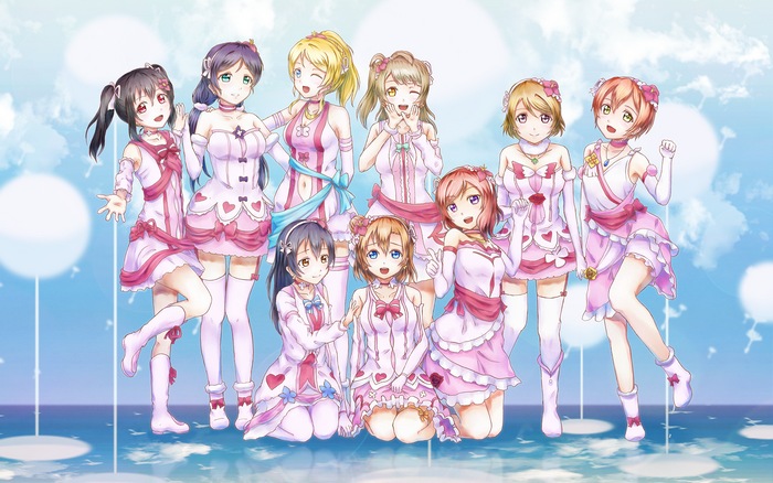 Love Live! School Idol Project girls in pink outfits