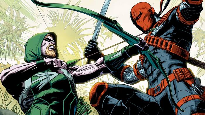 Green Arrow and Deathstroke in a jungle