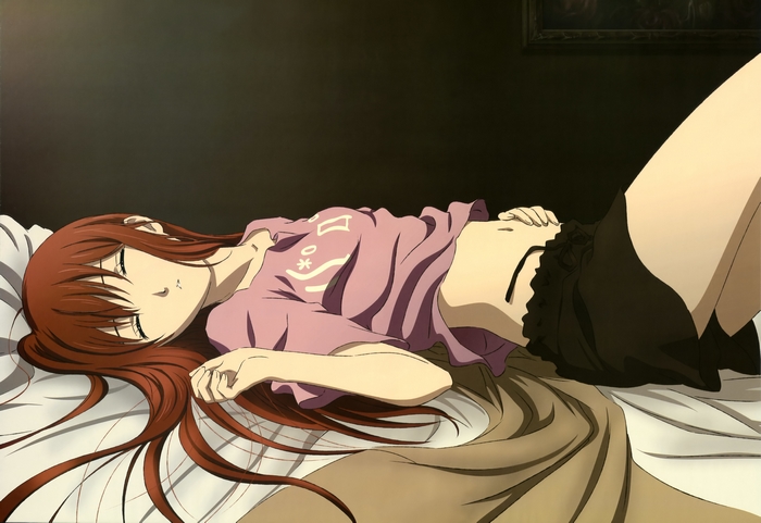 Kurisu Makise lying on a bed