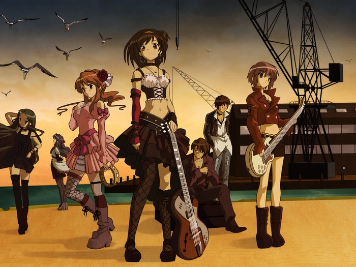 The Melancholy of Haruhi Suzumiya characters at a port