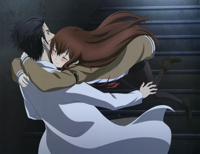 Kurisu Makise hugging Okabe Rintaro