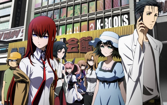 Steins;Gate characters in front of K-Books store
