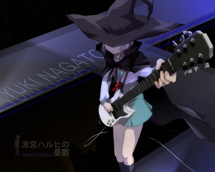 Yuki Nagato from The Melancholy of Haruhi Suzumiya playing guitar