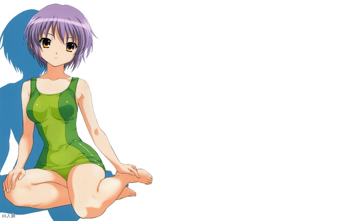 Yuki Nagato in a green swimsuit