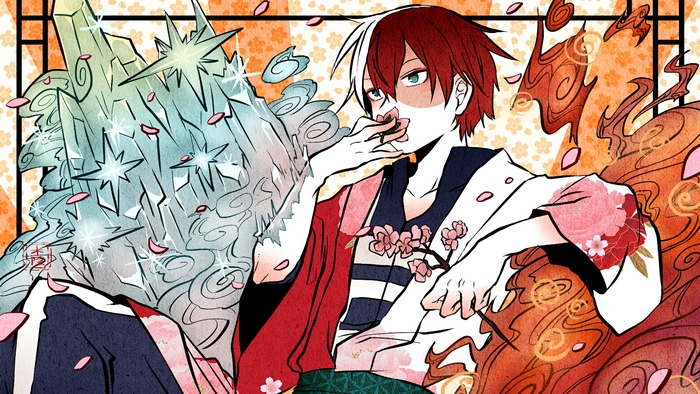 Shoto Todoroki with Ice and Fire in Traditional Attire