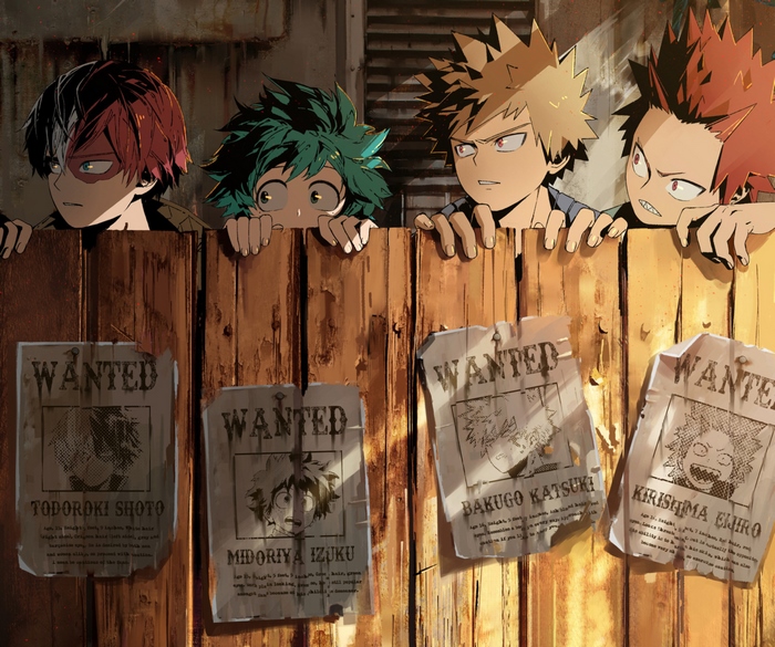 Shoto Todoroki and Others Peeking Over a Fence