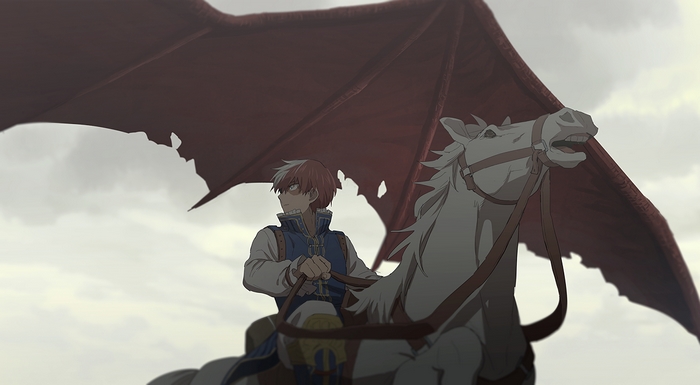 Shoto Todoroki riding a white horse with dragon wings