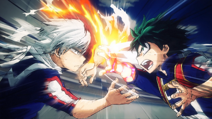 Shoto Todoroki and Izuku Midoriya clash