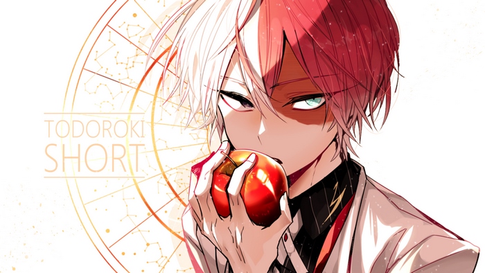 Shoto Todoroki Holding Apple with Intense Gaze