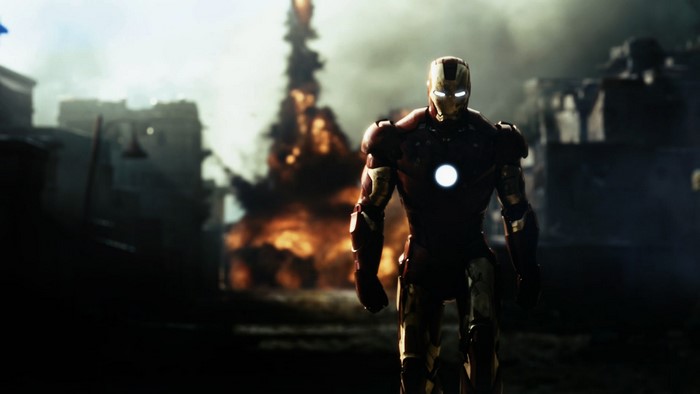 Iron Man in a destroyed city