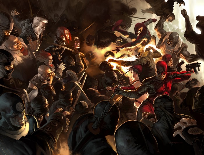 Daredevil and allies fight ninjas