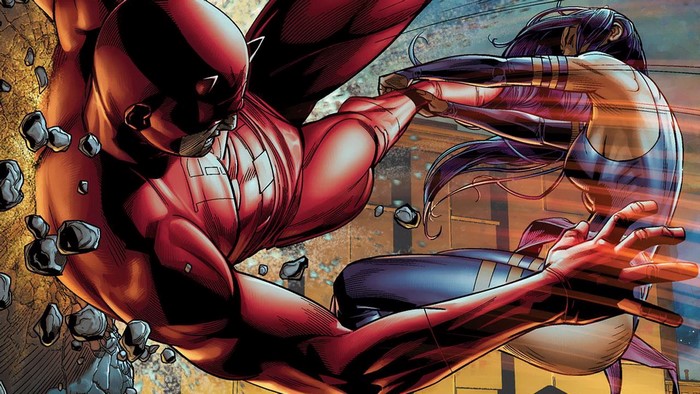 Daredevil and Psylocke fighting