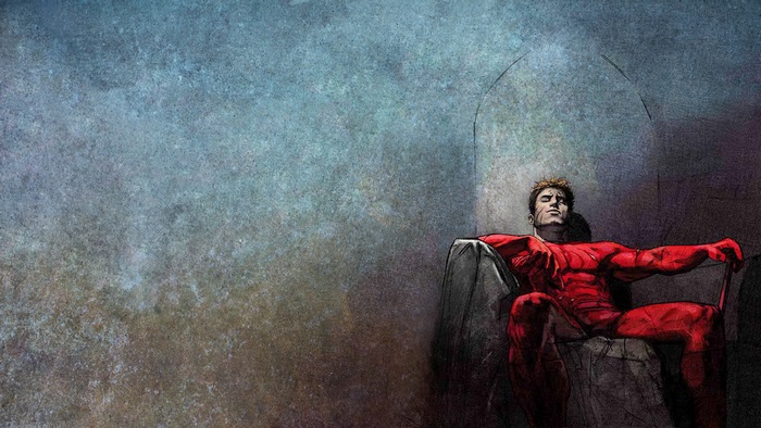 Daredevil sitting on a throne