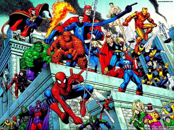 Marvel Comics Superheroes Assemble on Rooftop