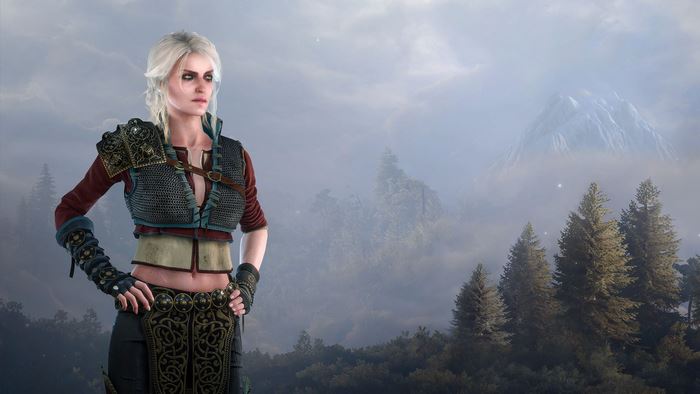 Ciri from The Witcher in a mountainous landscape