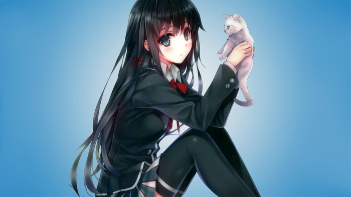 Yukino Yukinoshita holding a cat