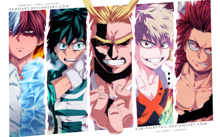 My Hero Academia Characters: Todoroki, Deku, All Might, Bakugo, Kirishima