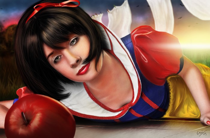 Snow White with a red apple