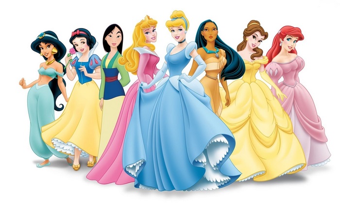 Disney Princesses Jasmine, Snow White, Mulan, Aurora, Cinderella, Pocahontas, Belle, and Ariel