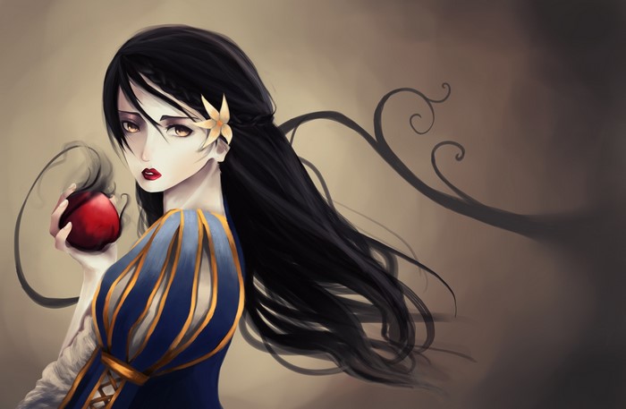 Snow White holding a poisoned apple