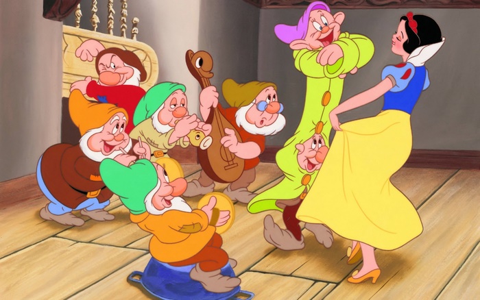 Snow White and the Seven Dwarfs dancing