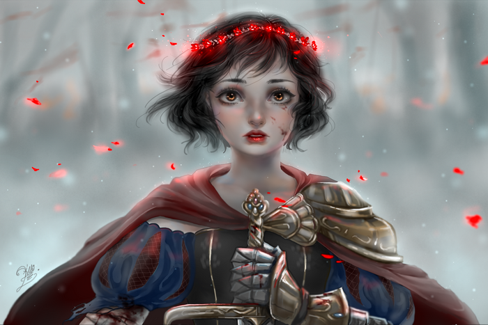 Snow White as a warrior with a sword