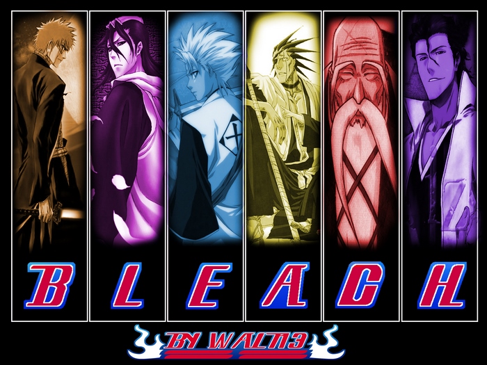 Bleach characters Ichigo, Rukia, Toshiro, Kenpachi, Yamamoto, Aizen