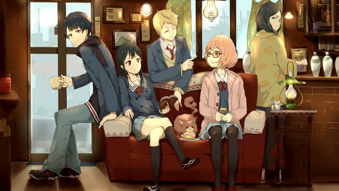 Mirai Kuriyama and friends in a cafe