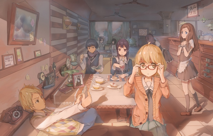 Mirai Kuriyama and friends in a cafe