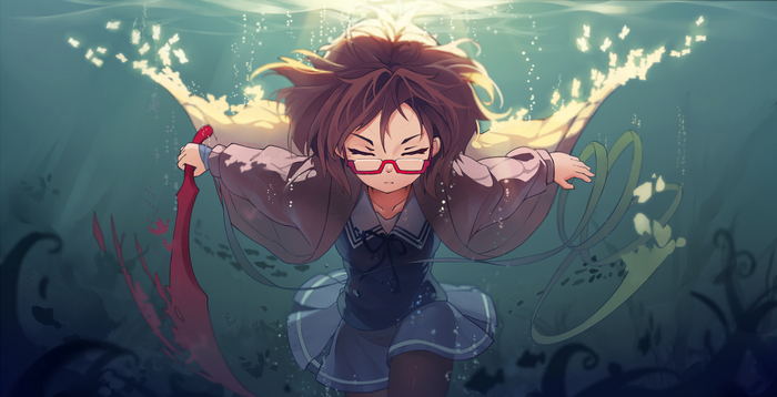 Mirai Kuriyama underwater with sword