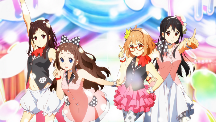 Mirai Kuriyama and friends in colorful outfits
