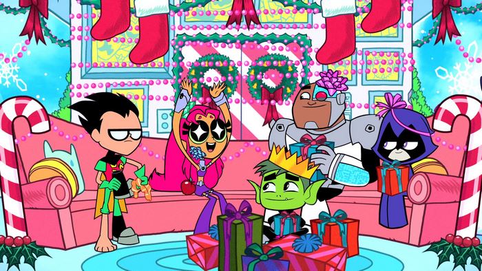 Teen Titans Go! characters celebrating Christmas