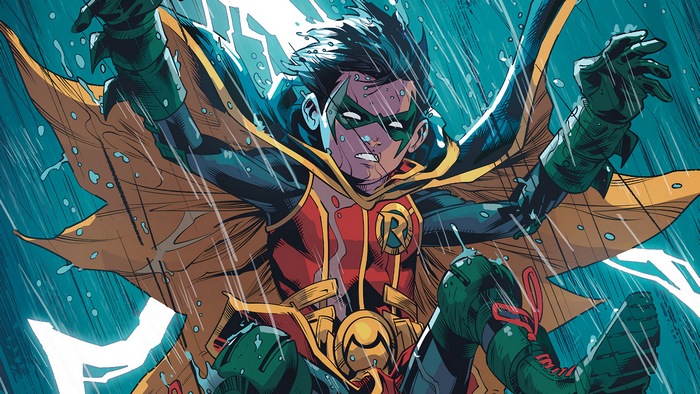 Robin from DC Comics in the rain