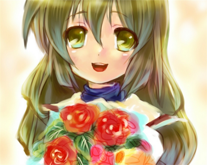 Fuuko Ibuki holding a bouquet of roses