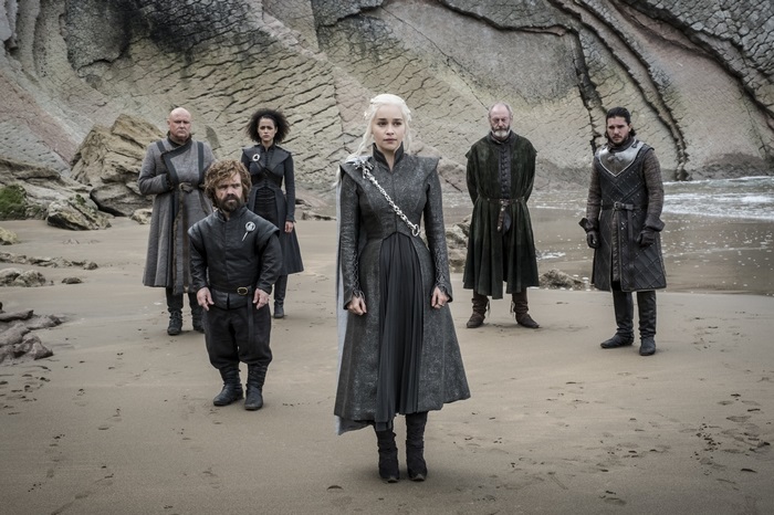 Tyrion Lannister and companions on a beach