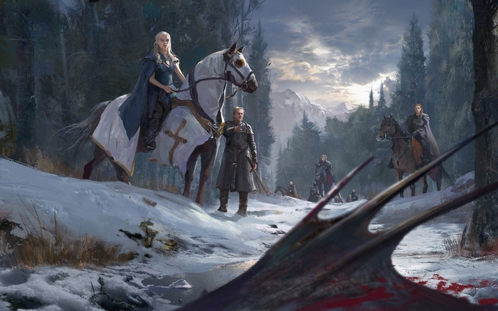 Daenerys Targaryen and Tyrion Lannister in a snowy forest