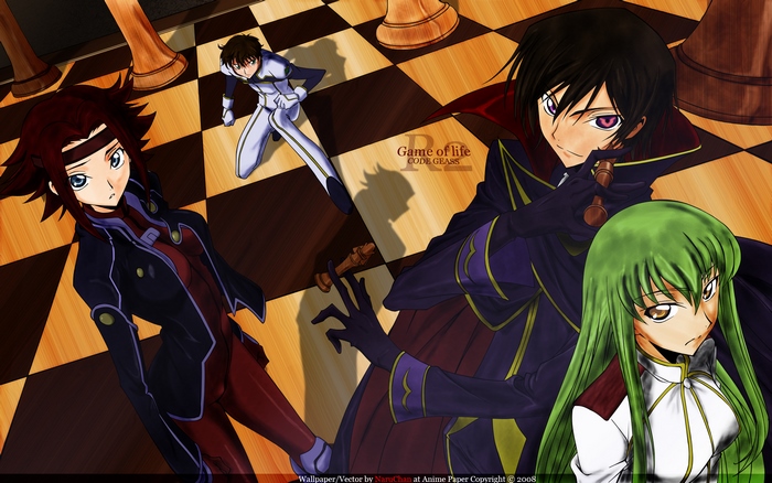 Lelouch, C.C., Kallen, and Suzaku from Code Geass
