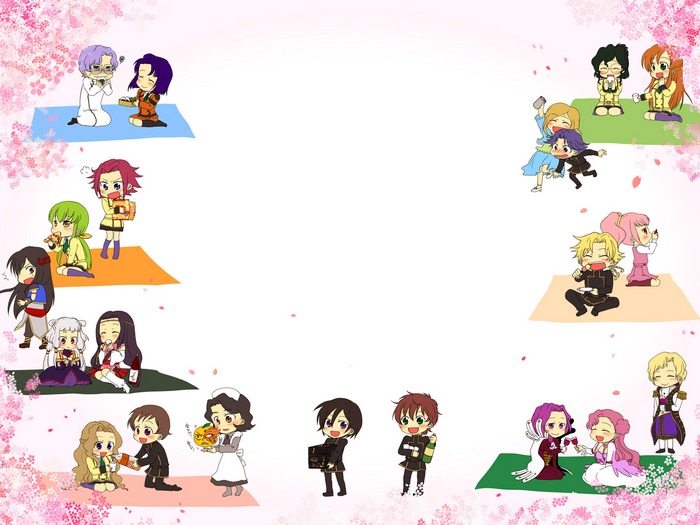 Chibi characters from Code Geass having a picnic