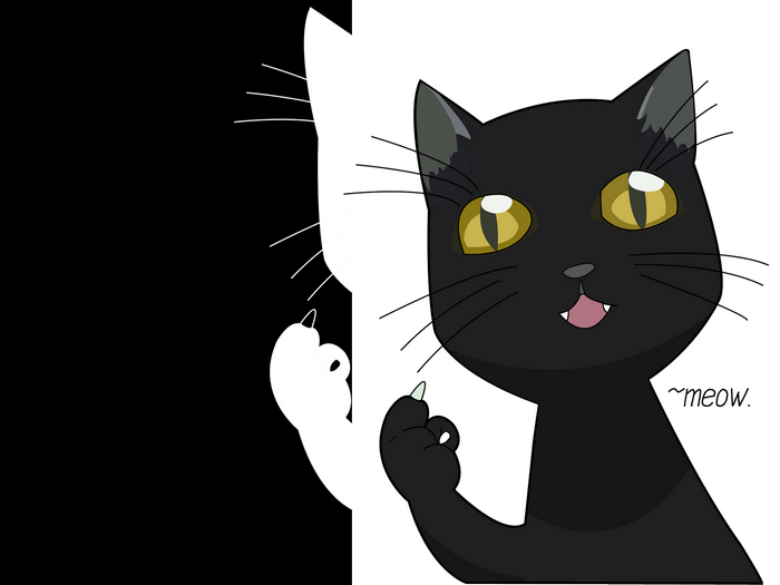 Black cat with white shadow saying meow