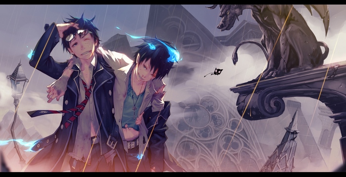 Rin Okumura from Blue Exorcist in the rain