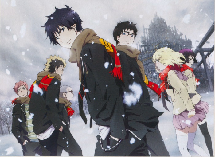 Blue Exorcist Rin Okumura and friends in snow
