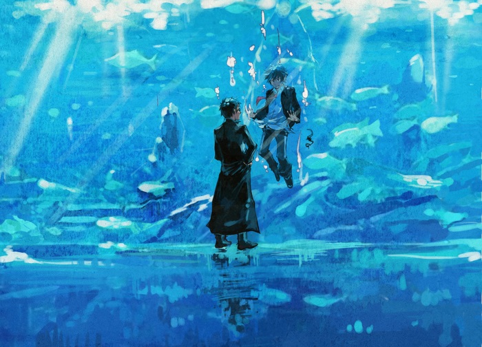 Rin Okumura in an aquarium
