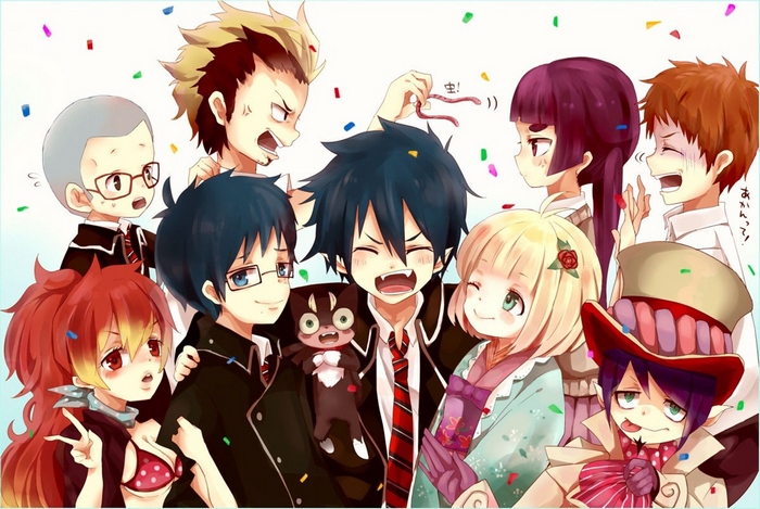 Blue Exorcist characters celebrating