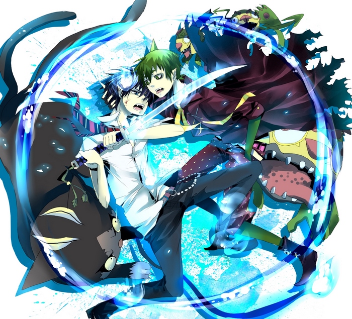 Rin Okumura and Yukio Okumura fighting demons